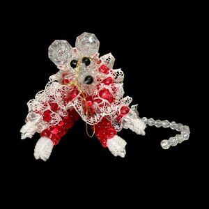 Sweet Vintage Plastic Bead Lucky Mouse Christmas Ornament